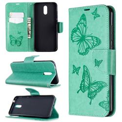 Embossing Double Butterfly Leather Wallet Case for Nokia 2.3 - Green