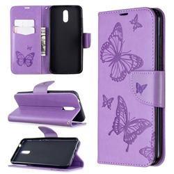 Embossing Double Butterfly Leather Wallet Case for Nokia 2.3 - Purple