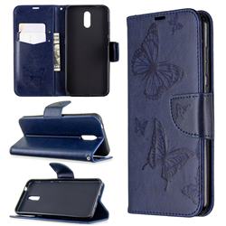 Embossing Double Butterfly Leather Wallet Case for Nokia 2.3 - Dark Blue