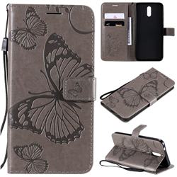 Embossing 3D Butterfly Leather Wallet Case for Nokia 2.3 - Gray