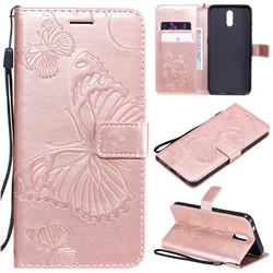 Embossing 3D Butterfly Leather Wallet Case for Nokia 2.3 - Rose Gold