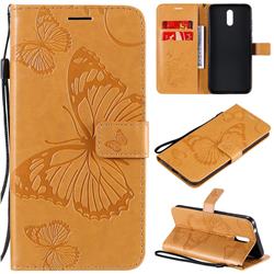 Embossing 3D Butterfly Leather Wallet Case for Nokia 2.3 - Yellow
