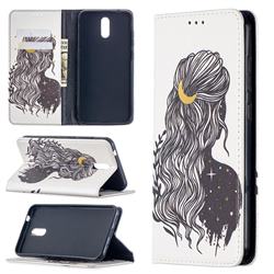 Girl with Long Hair Slim Magnetic Attraction Wallet Flip Cover for Nokia 2.3