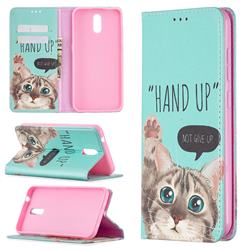 Hand Up Cat Slim Magnetic Attraction Wallet Flip Cover for Nokia 2.3