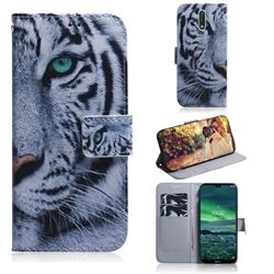 White Tiger PU Leather Wallet Case for Nokia 2.3