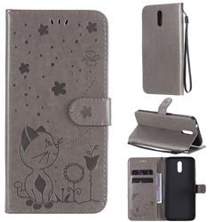 Embossing Bee and Cat Leather Wallet Case for Nokia 2.3 - Gray