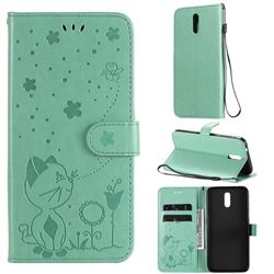 Embossing Bee and Cat Leather Wallet Case for Nokia 2.3 - Green