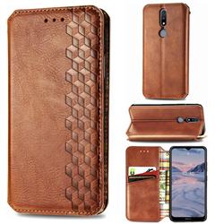Ultra Slim Fashion Business Card Magnetic Automatic Suction Leather Flip Cover for Nokia 2.4 - Brown