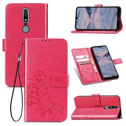 Embossing Imprint Four-Leaf Clover Leather Wallet Case for Nokia 2.4 - Rose Red