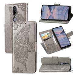 Embossing Mandala Flower Butterfly Leather Wallet Case for Nokia 2.4 - Gray