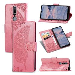 Embossing Mandala Flower Butterfly Leather Wallet Case for Nokia 2.4 - Pink