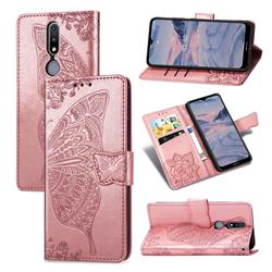 Embossing Mandala Flower Butterfly Leather Wallet Case for Nokia 2.4 - Rose Gold