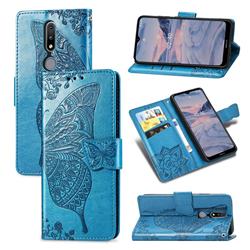 Embossing Mandala Flower Butterfly Leather Wallet Case for Nokia 2.4 - Blue