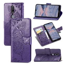 Embossing Mandala Flower Butterfly Leather Wallet Case for Nokia 2.4 - Dark Purple