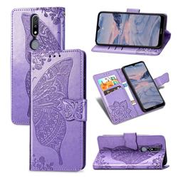 Embossing Mandala Flower Butterfly Leather Wallet Case for Nokia 2.4 - Light Purple