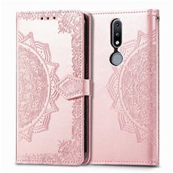 Embossing Imprint Mandala Flower Leather Wallet Case for Nokia 2.4 - Rose Gold