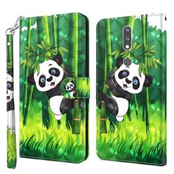 Climbing Bamboo Panda 3D Painted Leather Wallet Case for Nokia 2.4