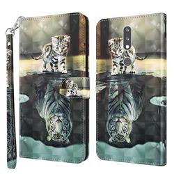 Tiger and Cat 3D Painted Leather Wallet Case for Nokia 2.4