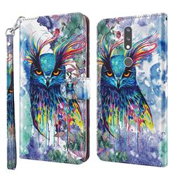 Watercolor Owl 3D Painted Leather Wallet Case for Nokia 2.4