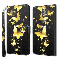 Golden Butterfly 3D Painted Leather Wallet Case for Nokia 2.4