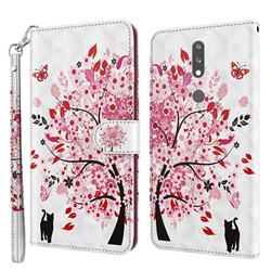Tree and Cat 3D Painted Leather Wallet Case for Nokia 2.4