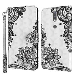 Black Lace Flower 3D Painted Leather Wallet Case for Nokia 2.4