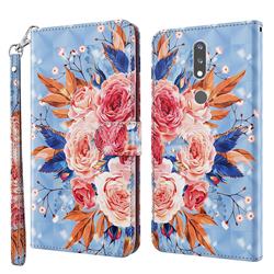 Rose Flower 3D Painted Leather Wallet Case for Nokia 2.4