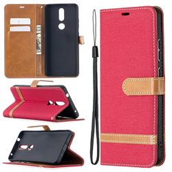 Jeans Cowboy Denim Leather Wallet Case for Nokia 2.4 - Red