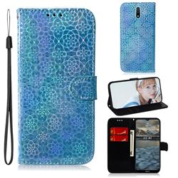 Laser Circle Shining Leather Wallet Phone Case for Nokia 2.4 - Blue