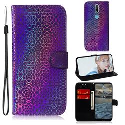 Laser Circle Shining Leather Wallet Phone Case for Nokia 2.4 - Purple