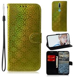 Laser Circle Shining Leather Wallet Phone Case for Nokia 2.4 - Golden