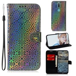 Laser Circle Shining Leather Wallet Phone Case for Nokia 2.4 - Silver