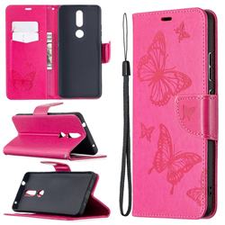 Embossing Double Butterfly Leather Wallet Case for Nokia 2.4 - Red