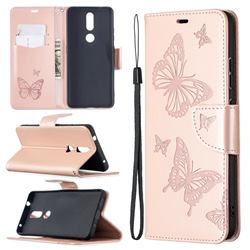 Embossing Double Butterfly Leather Wallet Case for Nokia 2.4 - Rose Gold