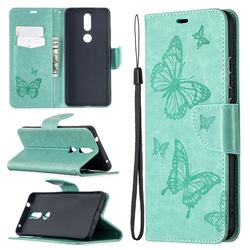 Embossing Double Butterfly Leather Wallet Case for Nokia 2.4 - Green