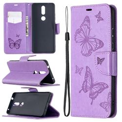Embossing Double Butterfly Leather Wallet Case for Nokia 2.4 - Purple