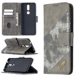 BinfenColor BF04 Color Block Stitching Crocodile Leather Case Cover for Nokia 2.4 - Gray