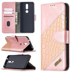 BinfenColor BF04 Color Block Stitching Crocodile Leather Case Cover for Nokia 2.4 - Rose Gold