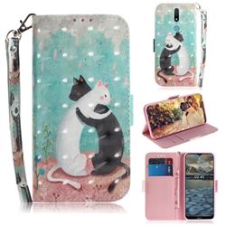 Black and White Cat 3D Painted Leather Wallet Phone Case for Nokia 2.4