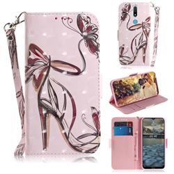 Butterfly High Heels 3D Painted Leather Wallet Phone Case for Nokia 2.4