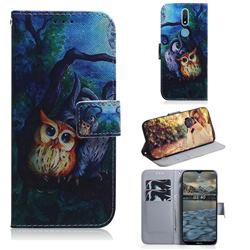 Oil Painting Owl PU Leather Wallet Case for Nokia 2.4