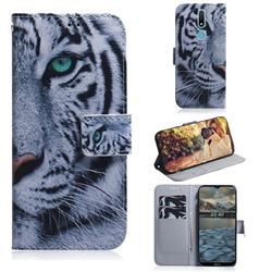 White Tiger PU Leather Wallet Case for Nokia 2.4