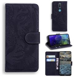 Intricate Embossing Tiger Face Leather Wallet Case for Nokia 2.4 - Black