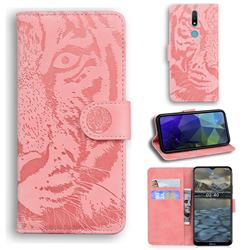 Intricate Embossing Tiger Face Leather Wallet Case for Nokia 2.4 - Pink