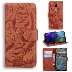 Intricate Embossing Tiger Face Leather Wallet Case for Nokia 2.4 - Brown
