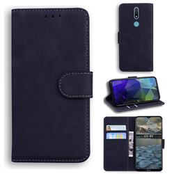 Retro Classic Skin Feel Leather Wallet Phone Case for Nokia 2.4 - Black