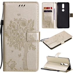 Embossing Butterfly Tree Leather Wallet Case for Nokia 2.4 - Champagne