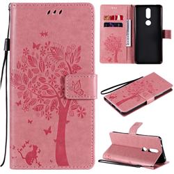 Embossing Butterfly Tree Leather Wallet Case for Nokia 2.4 - Pink