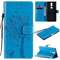 Embossing Butterfly Tree Leather Wallet Case for Nokia 2.4 - Blue
