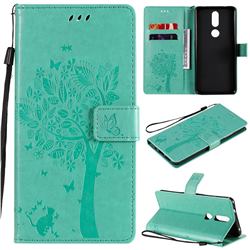 Embossing Butterfly Tree Leather Wallet Case for Nokia 2.4 - Cyan